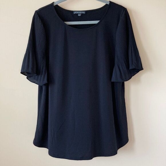 Adrianna Papell Flutter Bell Short Sleeve Black Blouse 1X - Picture 1 of 7